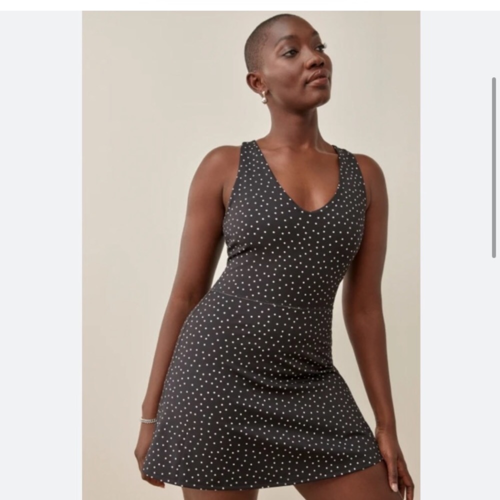Reformation Bella Ecomove Active Mini Dress Skort Black Polka Dots Sz S